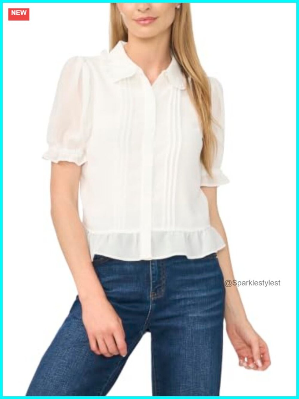 CeCe Cropped Buttoned Top with Ruffle